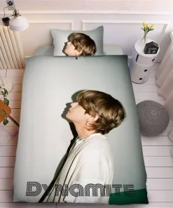 BTS Dynamite Three-piece Digital Printed 3D Bed Sheet Duvet Cover-Fans Collection BTS Dynamite Merch For Bedroom Color: SUGA|RAP MONSTER|JUNG KOOK|JIMIN|V|JIN|J-HOPE
